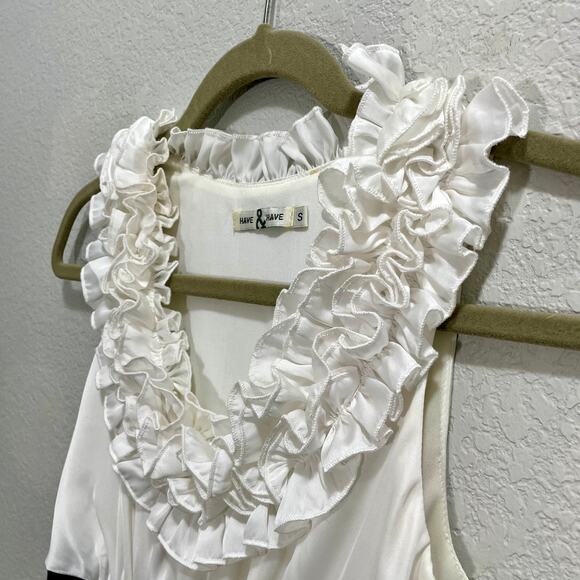 Vintage Y2K Women’s Black/White Ruffle Scoop Neckline Bodycon Mini Dress ; Small - Picture 8 of 15